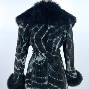 90’s Vintage Tie Dye Suede and Faux Fur Trim Coat // L